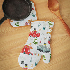"Bohemian summer" mitten and trivet set