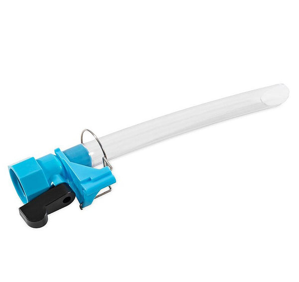 Water fill adapter with shut-off valve and clip