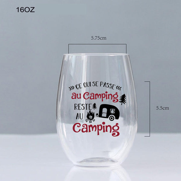 "What happens at the campsite stays at the campsite" wine cup